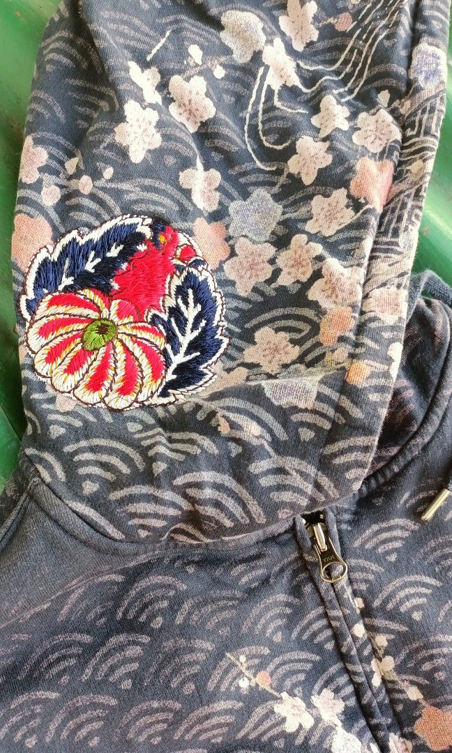 Y2k Lucky Brand Japanese Art AOP embroidery Hoodie Jacket, Men's
