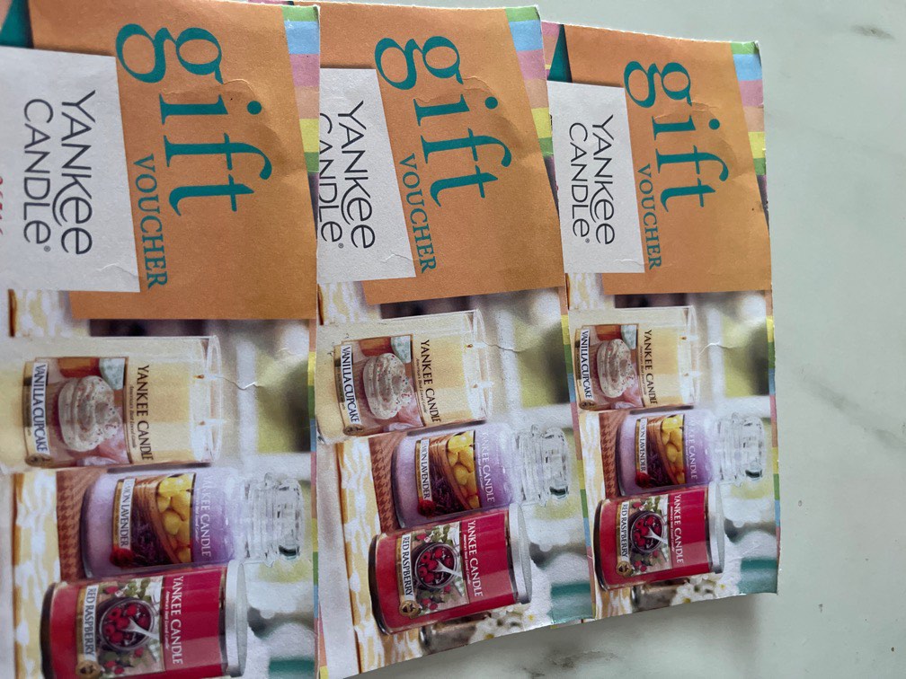 Yankee Candle Voucher x3, Tickets & Vouchers, Vouchers on Carousell