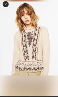 Zara linen embroidered top
