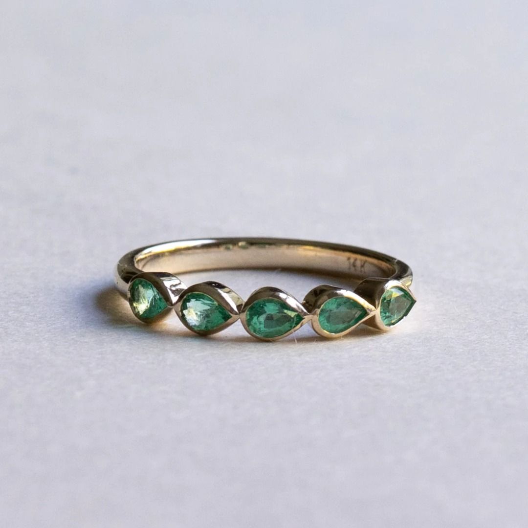 Custom Made Women s 14k YG 1 2 Ct 3 4mm Natural Pear Emerald Band