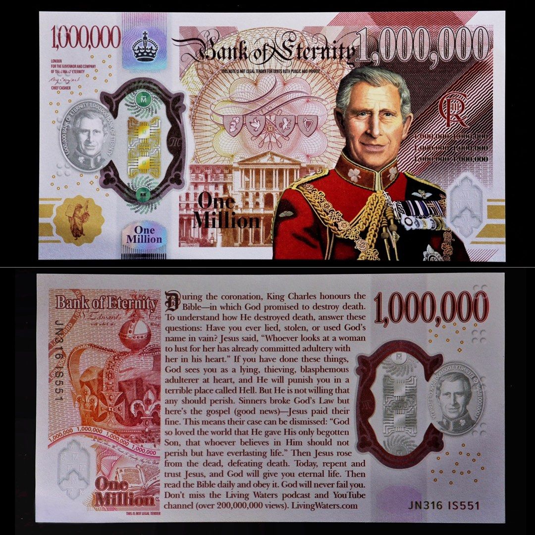 2023 🇬🇧 英王查理斯三世1百萬紀念卷King Charles III 1,000,000 One Million Fantasy Note,  興趣及遊戲, 收藏品及紀念品, 錢幣- Carousell