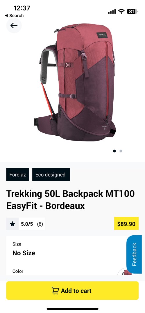 Women’s 50 L Hiking Backpack - MT 100 Easyfit