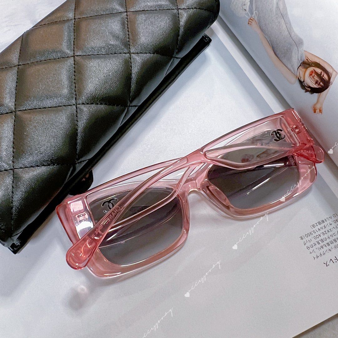 現貨包郵Chanel CH5430 矩形透明粉紅色太陽眼鏡, 女裝, 手錶及配件, 眼鏡- Carousell