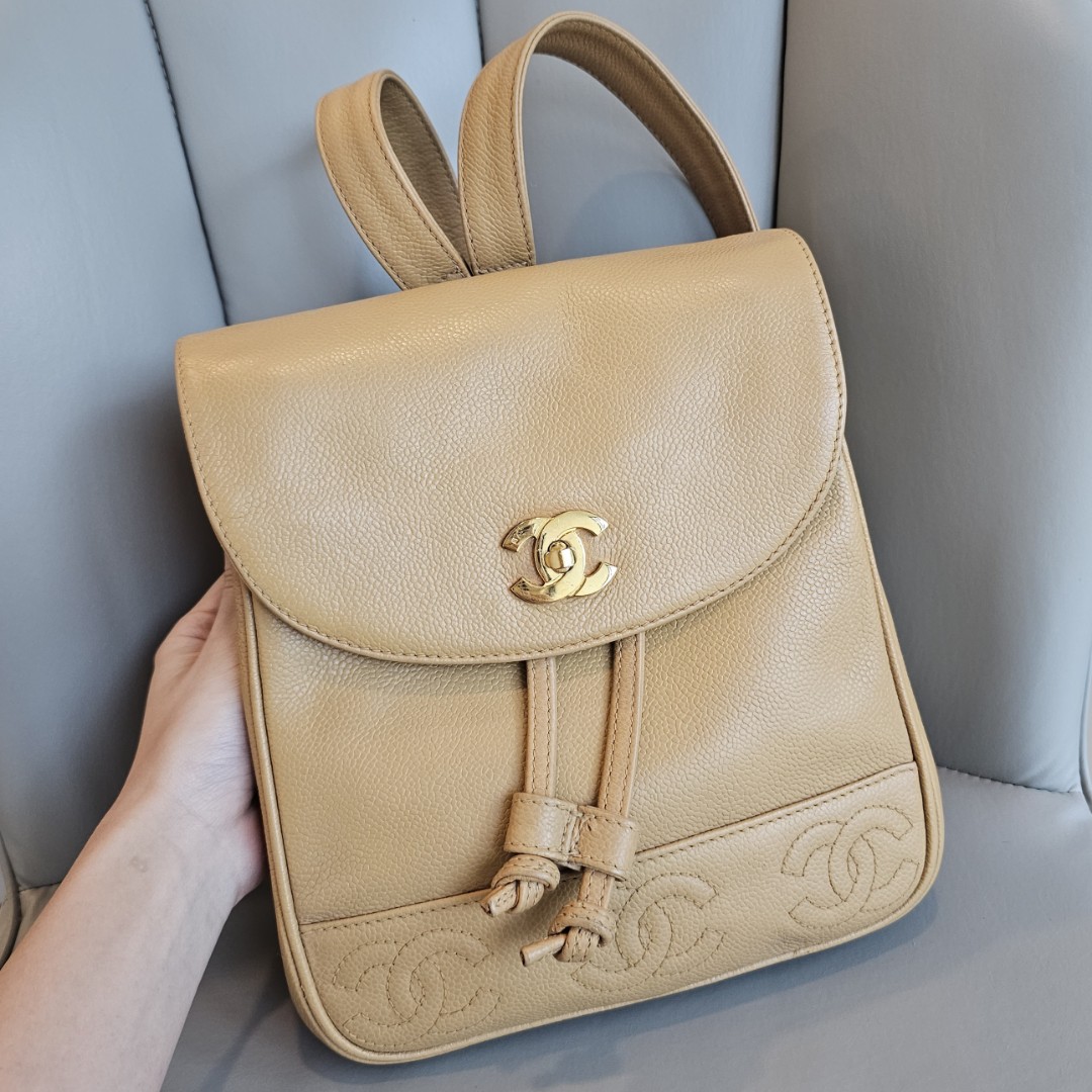 Beige Caviar 3 CC Backpack Large