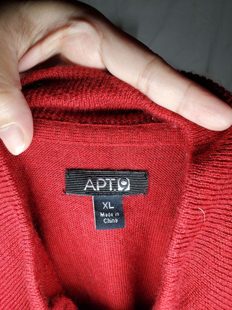 APT.9 Plain Red Quarter Zip Turtleneck Long Sleeve Pullover