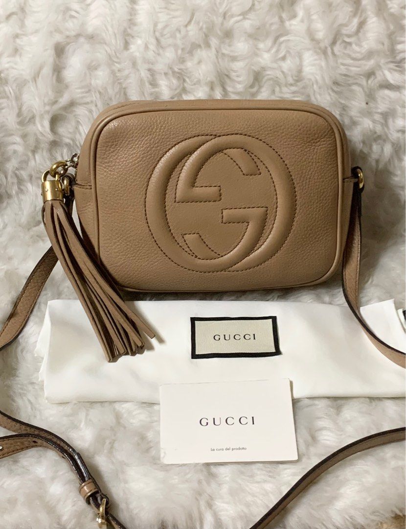 Gucci Soho Disco Pebbled Calfskin Small Rose Beige Leather