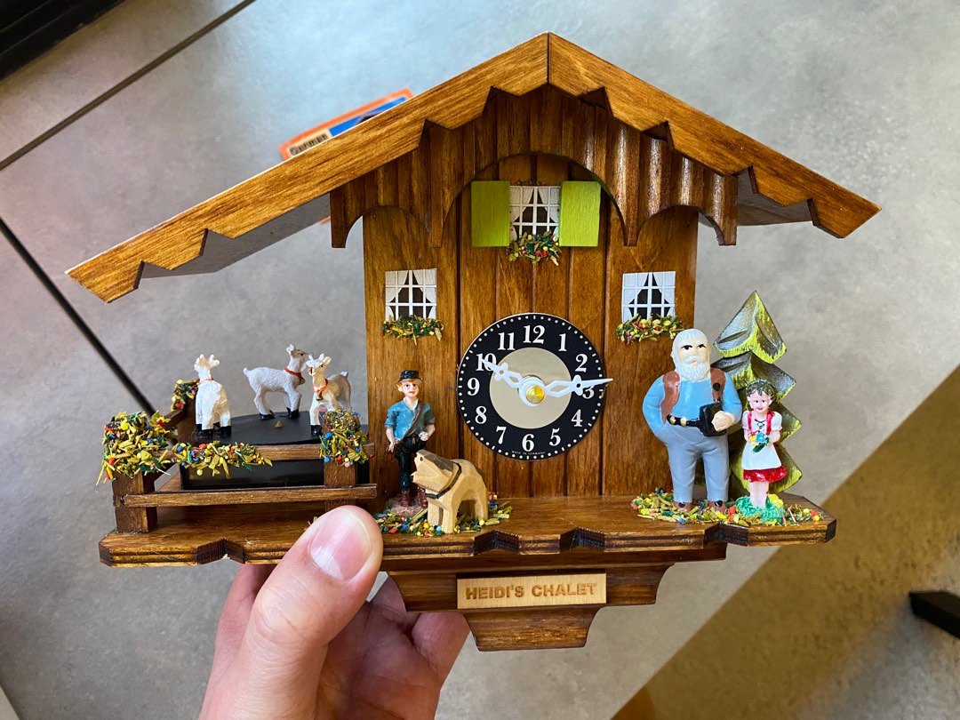 Batteries operated Cuckoo clock with little girl on swing., Furniture