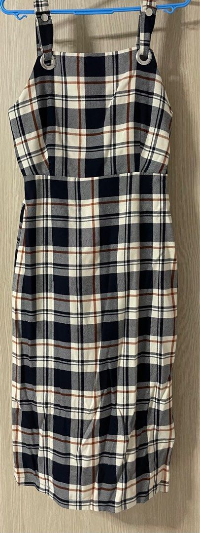 Bershka Checkered Pinafore Dress
