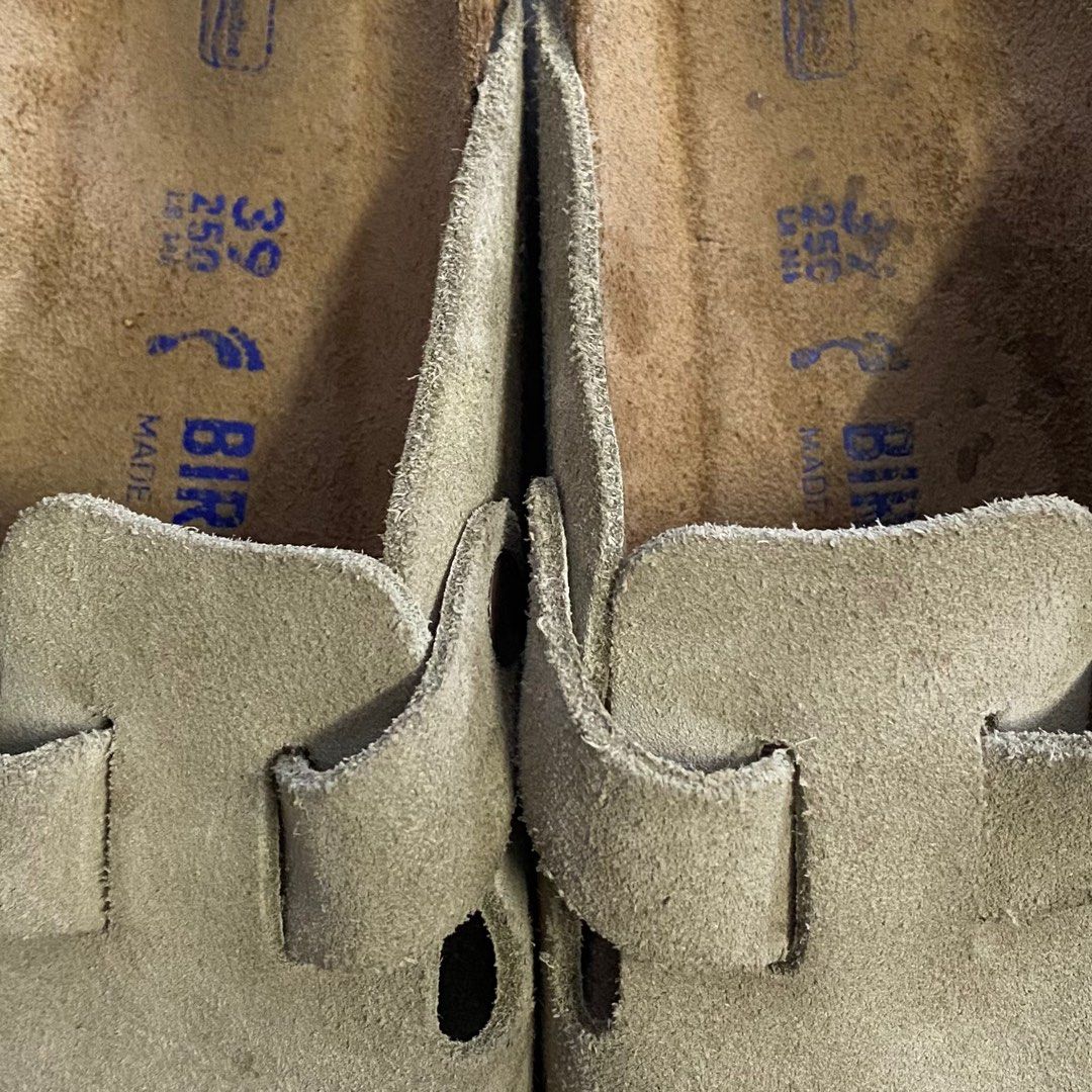 Birkenstock Boston Taupe Suede, Men's Fashion, Footwear, Flipflops and Slides on Carousell