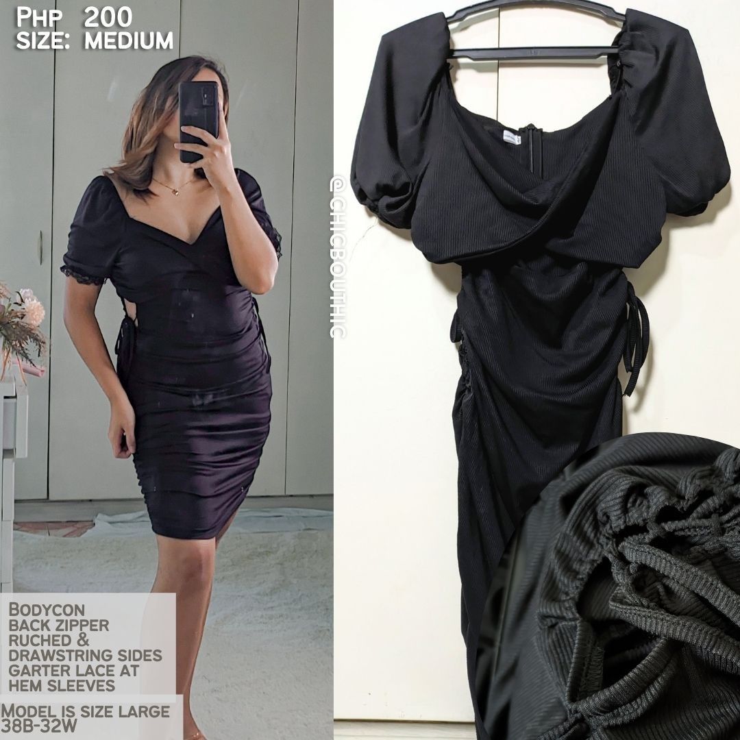 Black ruched t shirt dress sales