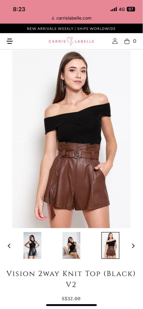 Black off shoulder knit top 2way wearing styles Women s Fashion
