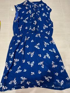 Blue Chiffon Floral Dress in L size