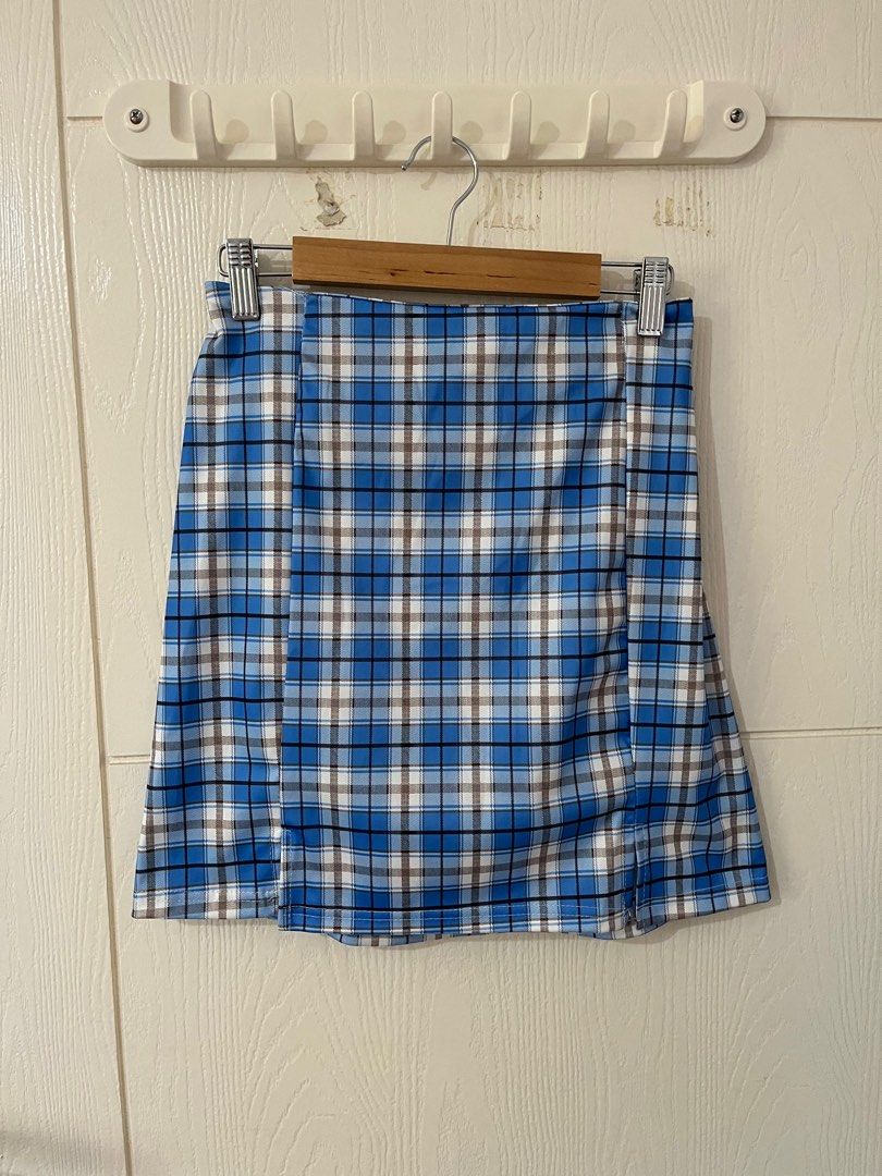 Light blue plaid a line skirt deals