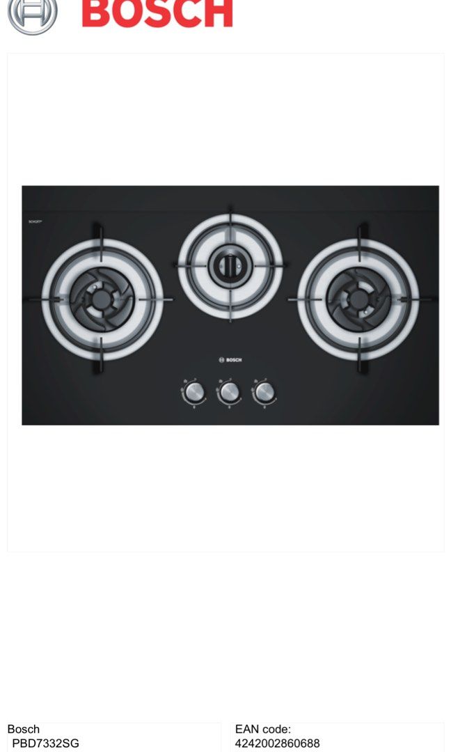 BOSCH GAS HOB PBD7332SG, TV & Home Appliances, Kitchen Appliances, Hobs