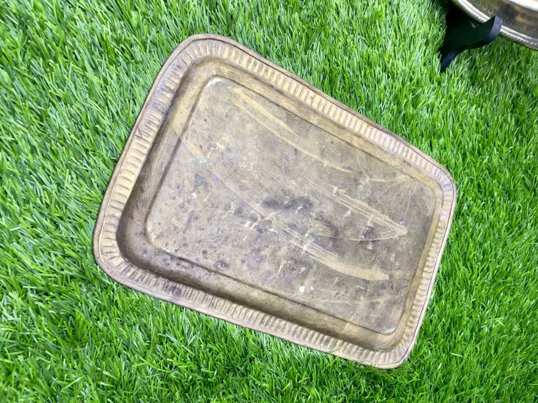 Brass bronze tray/dulang talam sizes side carved and plain asst size