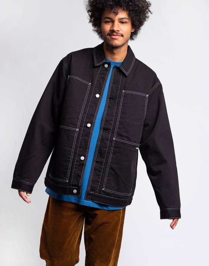 CARHARTT WIP DOUBLE FRONT JACKET-BLACK, 他的時尚, 外套及戶外衣服在