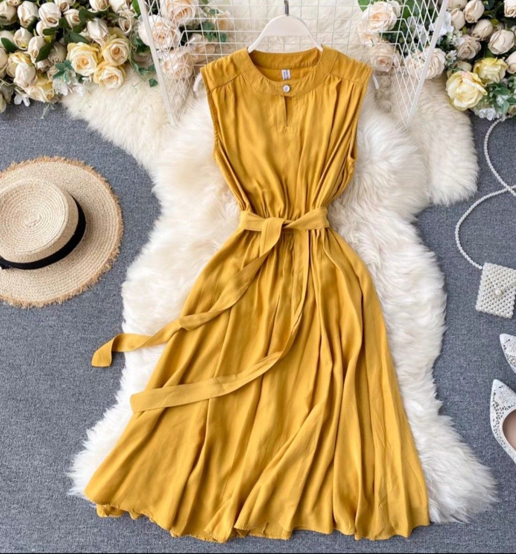 Casual One Piece Yellow Dress Women s Fashion Dresses Sets