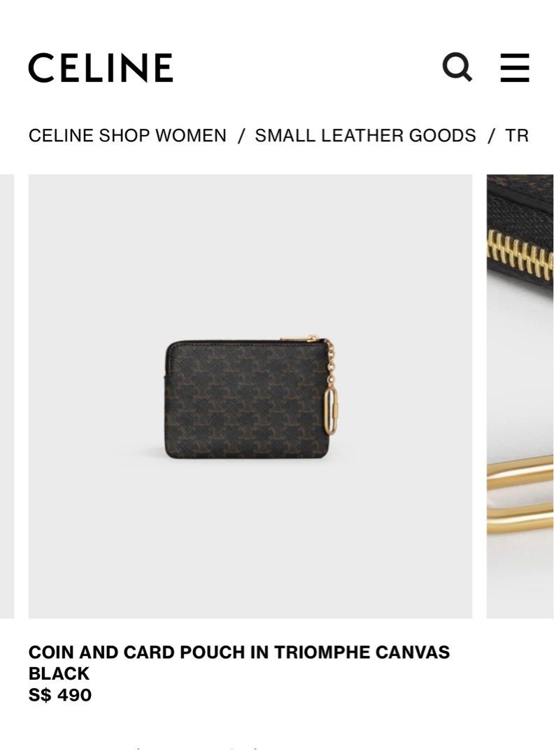 CELINE Triomphe Canvas Coin and Card Pouch Black 1289935