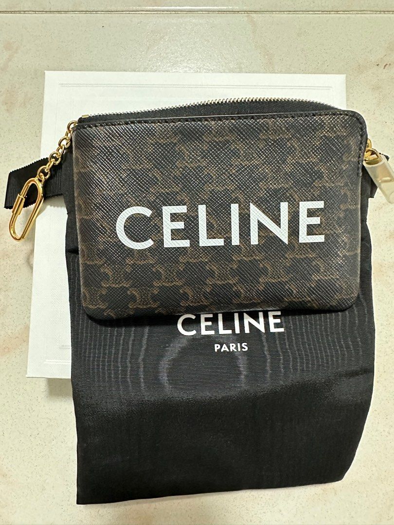 Celine COIN AND CARD POUCH IN TRIOMPHE CANVAS BLACK, Women's