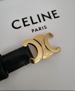 Celine Triomphe Small Triomphe Belt in Smooth Calfskin, Black, 80