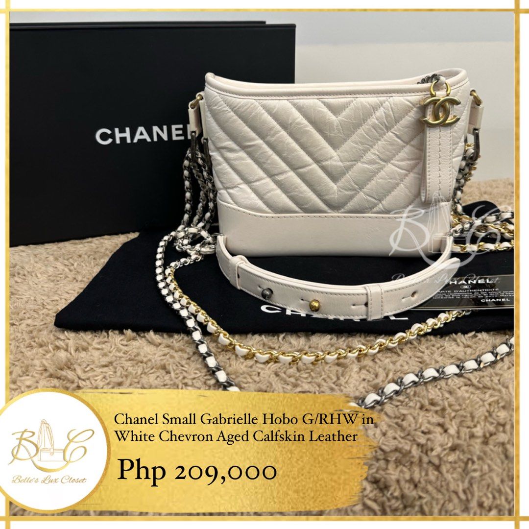 Chanel Small Gabrielle Hobo White Aged Calfskin, Luxury, Bags