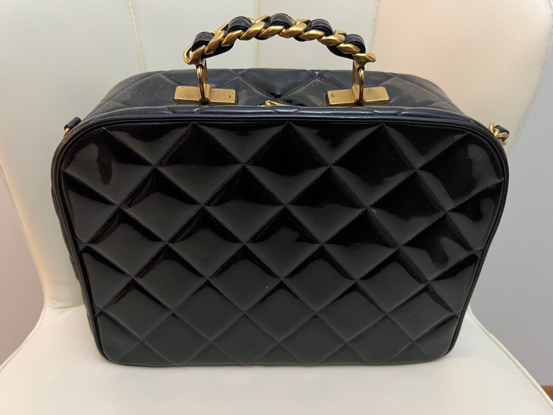 Chanel Vintage Black Caviar Lunch Box Vanity Timeless Logo Bag