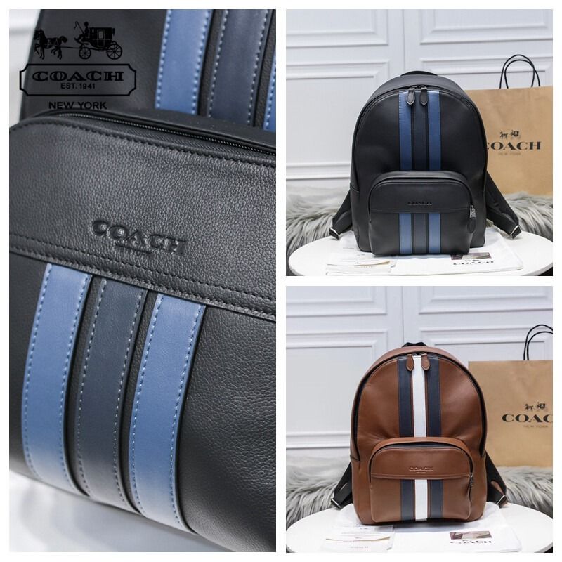 Coach Houston Backpack In Smooth Calf Leather With Varsity Stripe