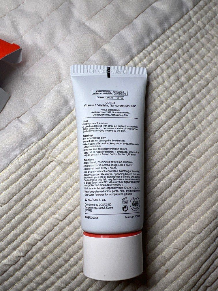 COSRX Vitamin E Vitalizing Sunscreen (Category: Face Care) located in Quezon City. Submitted by shannsss (Listing ID 1249044054, Image 3). Description: BRAND NEW* COSRX Vitamin E Vitalizing Sunscreen SPF 50+ Broad Spectrum Bought in Korea Expiry Date: 2024-04 .