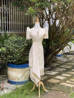 Inabel Cream Beige Handwoven Filipiniana For Rent (Formal and Graduation Dress)