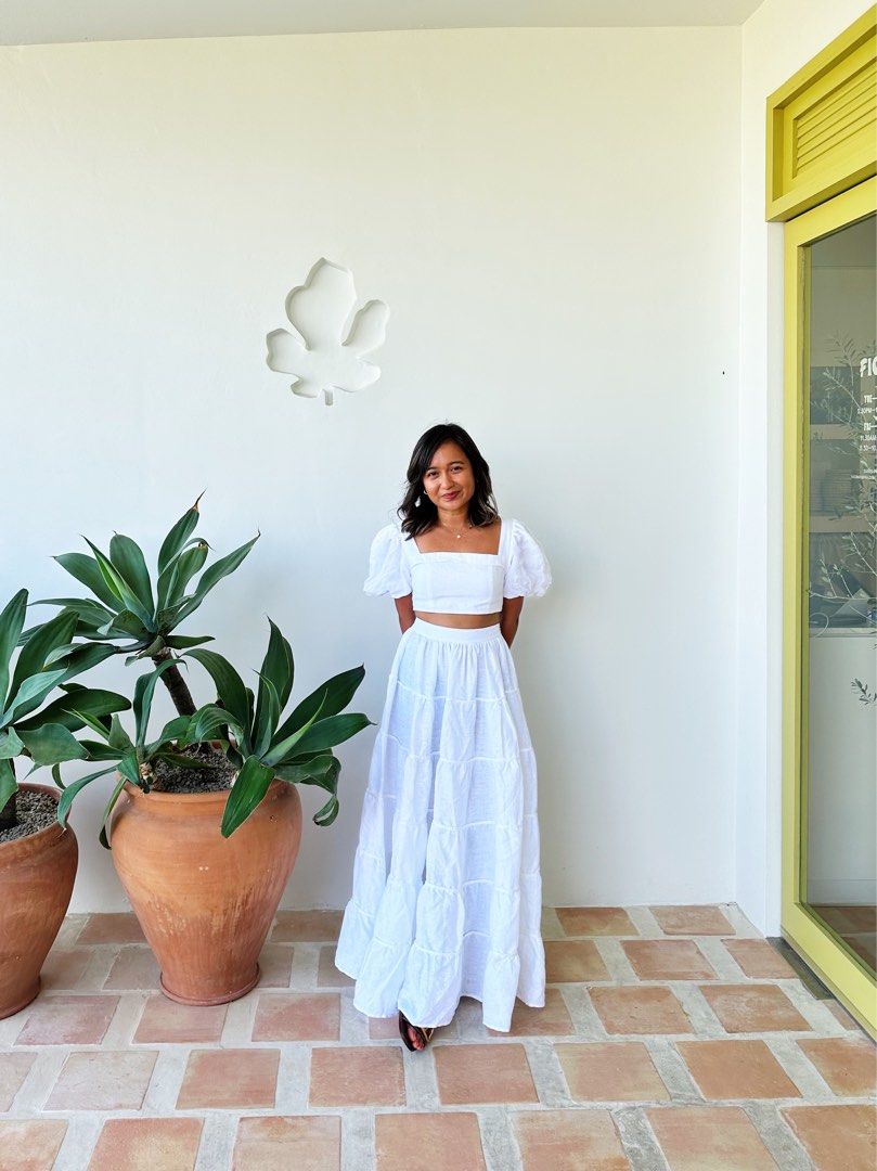 Dissh Aisle White Linen Sleeve Top and Bottom, Women's Fashion, Dresses