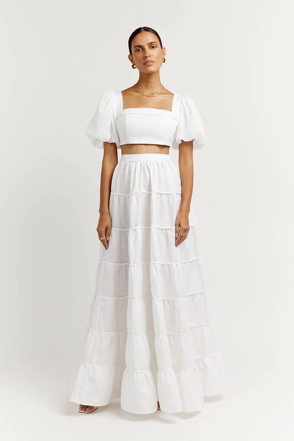 Dissh Aisle White Linen Sleeve Top and Bottom, Women's Fashion, Dresses