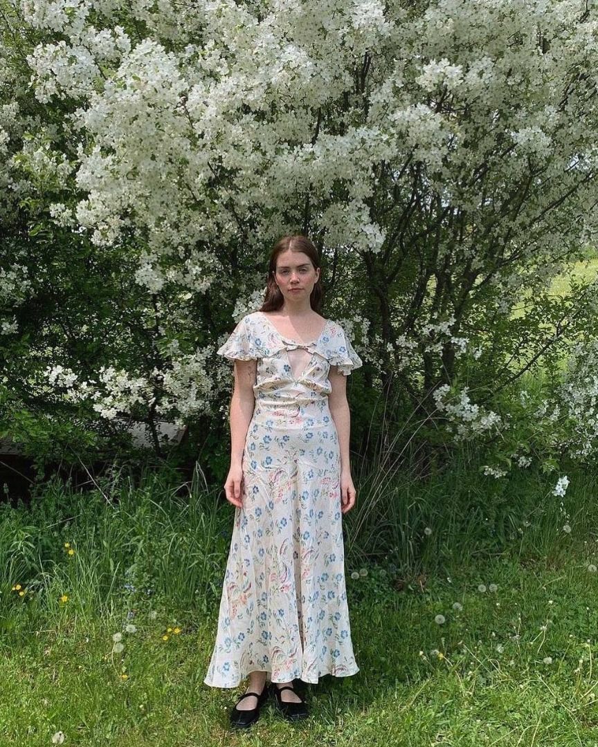 DOEN Eldora Silk Midi Maxi Dress blue floral Women s Fashion