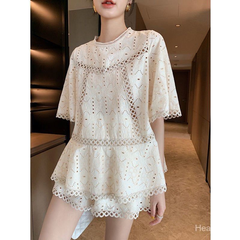 Eyelet Coordinates Cream color (Category: Sets or Coordinates) located in Makati City. Submitted by decklattering (Listing ID 1249006877, Image 3). Description: Never worn Cream Coordinates Eyelet coords Korean Coordinates.
