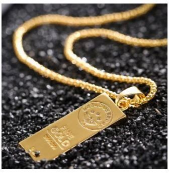 Gold Bar Pendant Necklace for Men Fashion Hip Hop Rock Rap Jewelry
