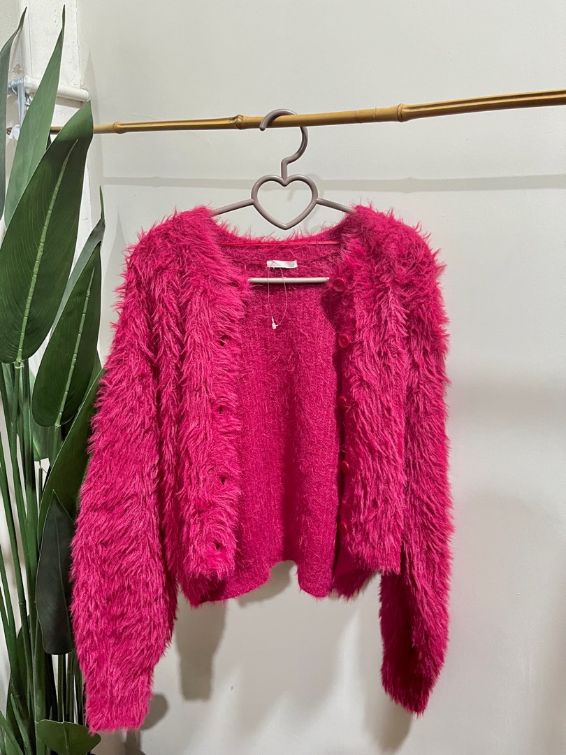 Hot pink outlet shaggy cardigan