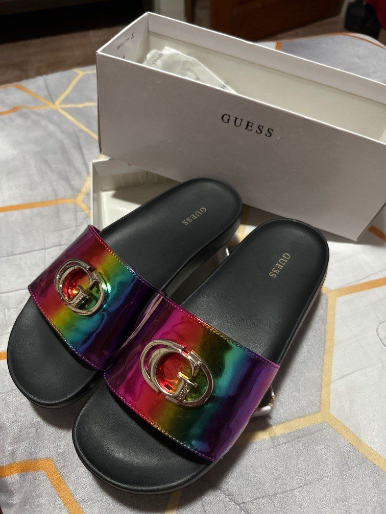 Guess slides, Women's Fashion, Footwear, Flipflops and Slides on Carousell