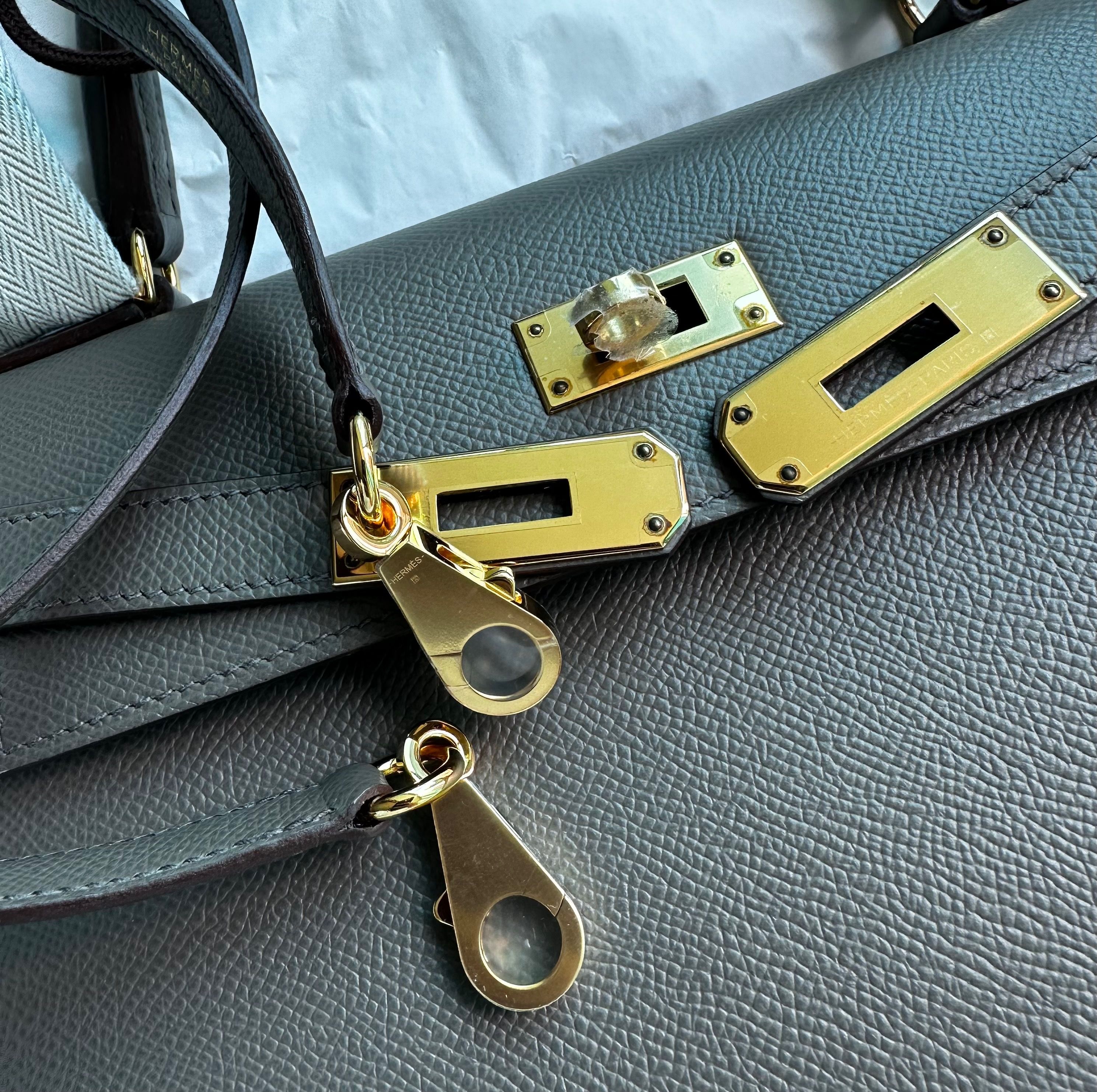 HERMES Kelly 25 Retourne Gris Etain Togo Gold Hardware Y Stamp