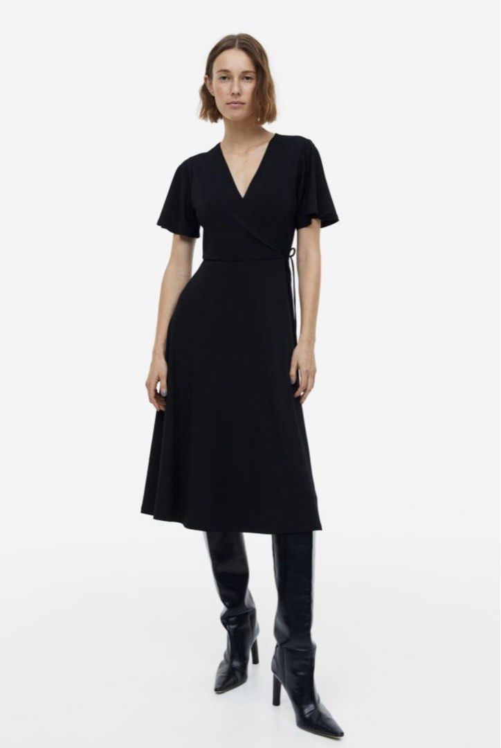 H&M Jersey Wrap Dress in Dark Green Black, Women's Fashion, Dresses & Sets,  Dresses on Carousell