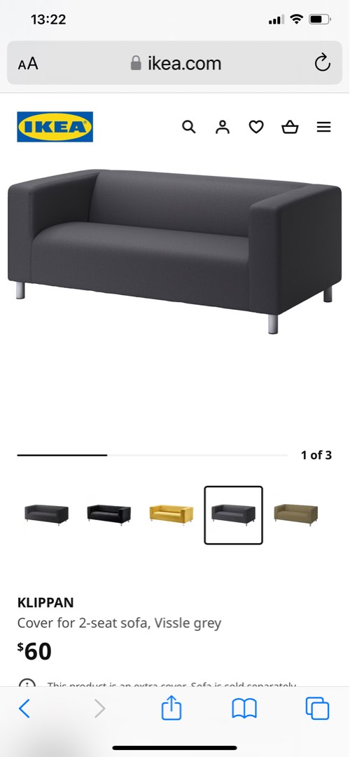 Ikea Klippan Sofa Cover Grey, Furniture & Home Living, Furniture, Sofas