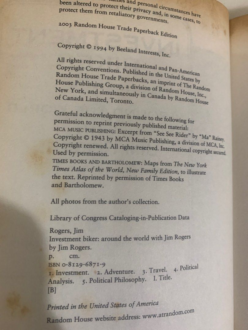 Investment biker Jim rogers , Travel , author of adventure capitalist