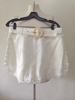 Ivory linen belted shorts