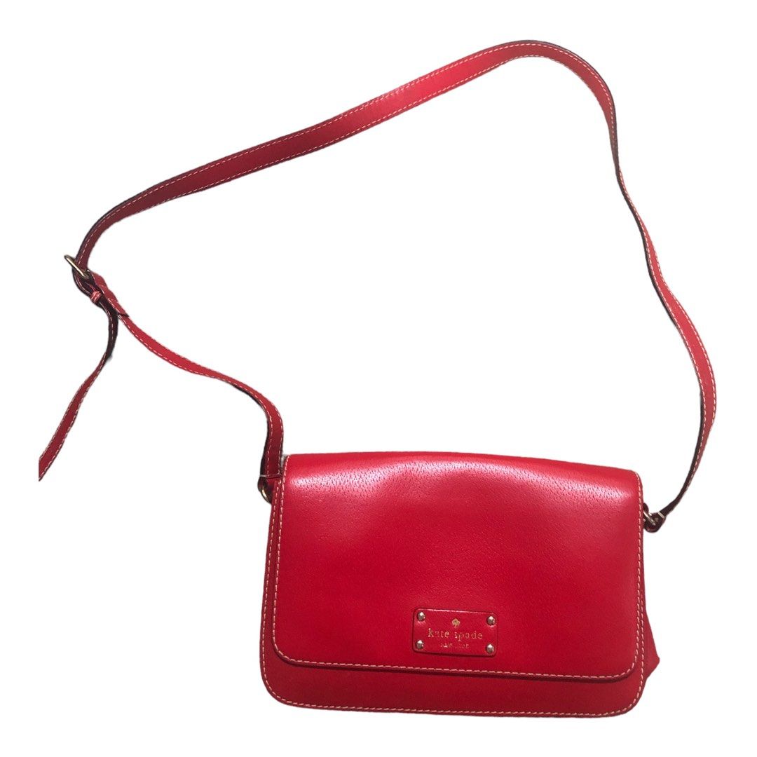Kate Spade Red Leather Medium Flap Crossbody Shoulder Bag