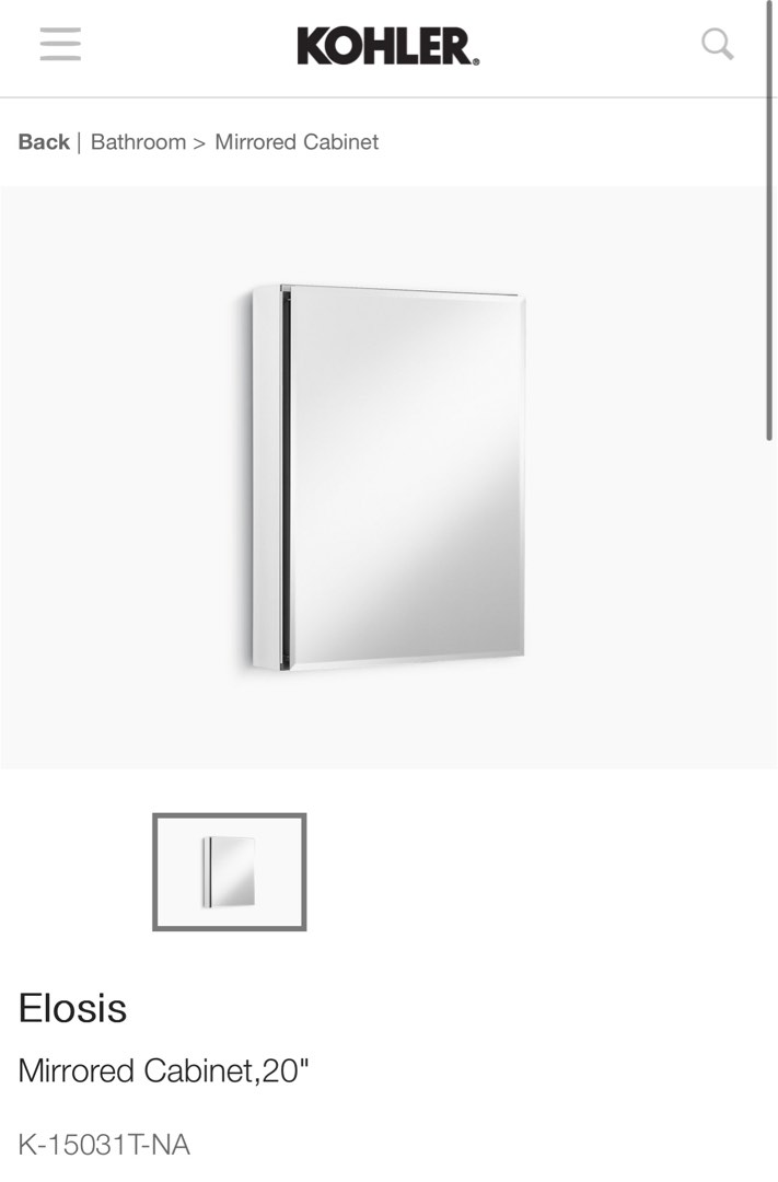 Kohler Elosis mirror cabinet, Furniture & Home Living, Bathroom ...