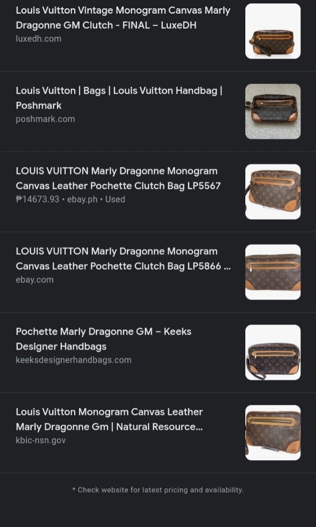 LOUIS VUITTON Marly Dragonne Monogram Canvas Leather Pochette Clutch Bag  LP5567