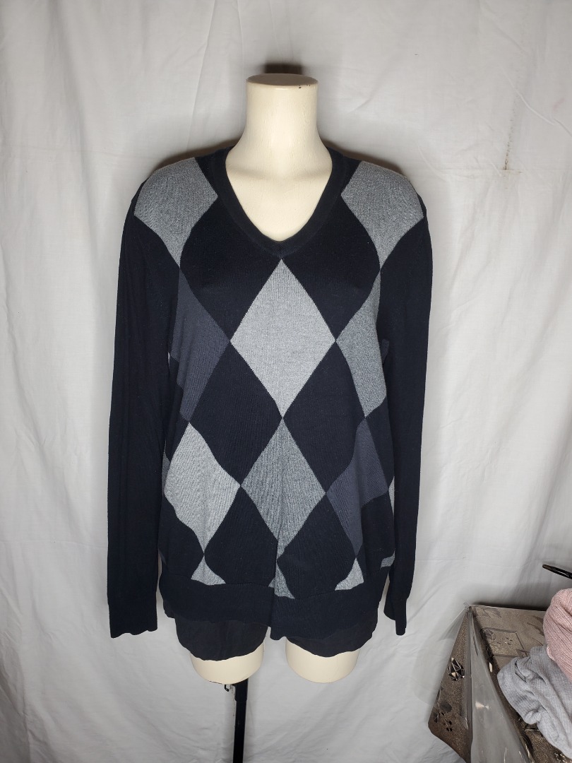 MERONA V neck Argyle Knitted Pullover Sweater Long sleeve for Men