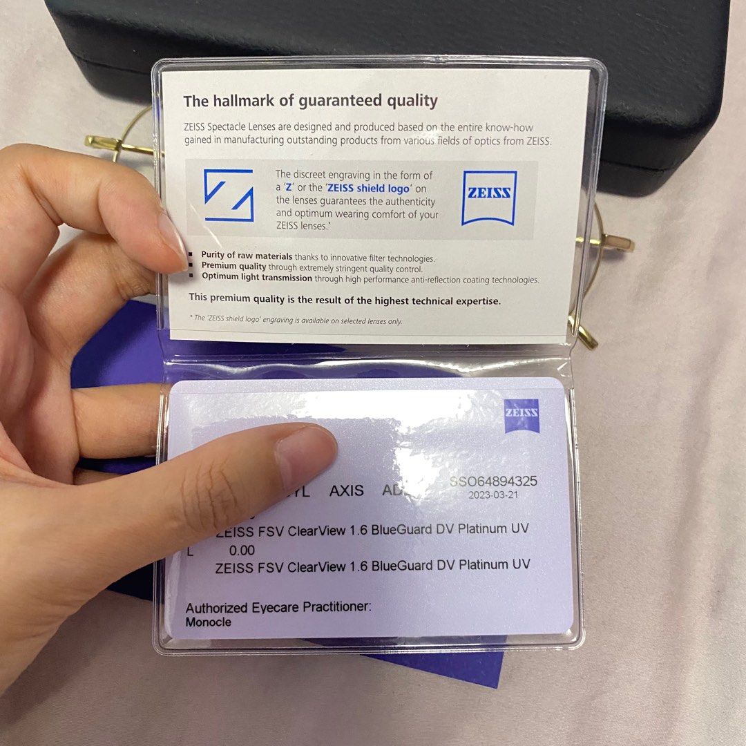 Monocle Zeiss ClearView Blue Guard No Degree Glasses / Spectacles ...