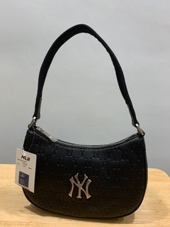 MLB Monogram PU Embo Large New York Yankees Hobo Bag Hand Bag Shoulder Bag  Black