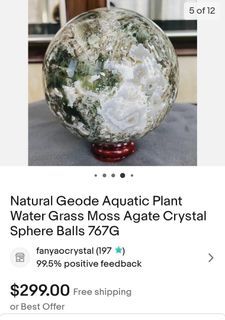 Natural Geode Aquatic Plant Water Grass Moss Agate Crystal Sphere Ball with wooden stand