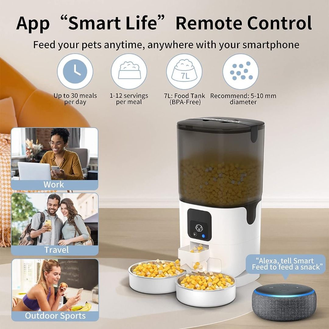 PAPIFEED Automatic Pet Feeders for 2 Pet 7L Automatic Dual Tray Pet