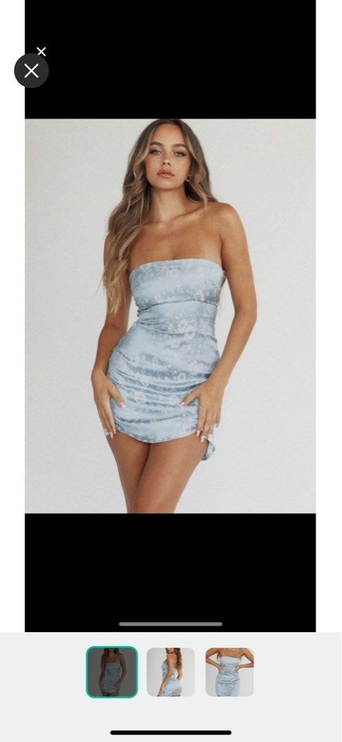 Ramie Strapless Mini Dress Blue